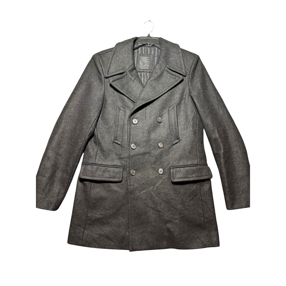 AllSaints Peacoat Mens 38 Black Double Breasted Wool Blend Jacket 111-607